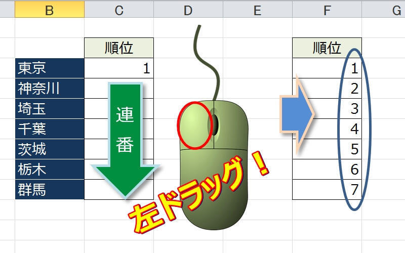 エクセルの連番をマウスで一気に入力する3つの方法（フィル利用）
