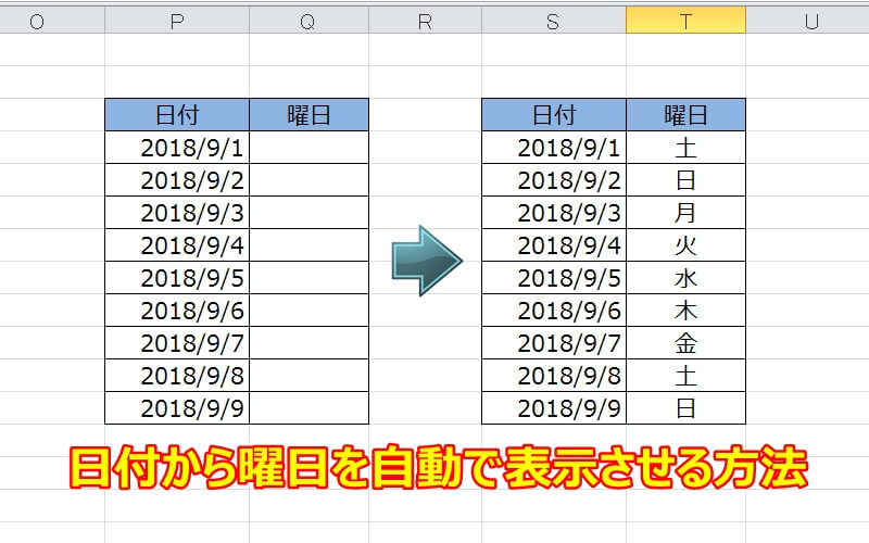 エクセルの曜日を日付から表示させる エクセルtips