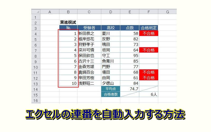 エクセルの連番を自動入力 行削除でも自動で振り直し エクセルtips