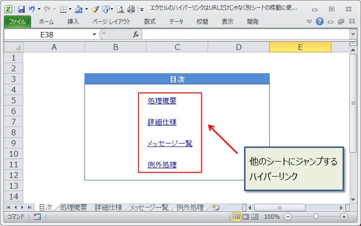 目次にハイパーリングを設定