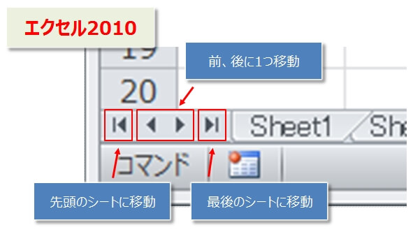 エクセル2010のシート移動ボタン