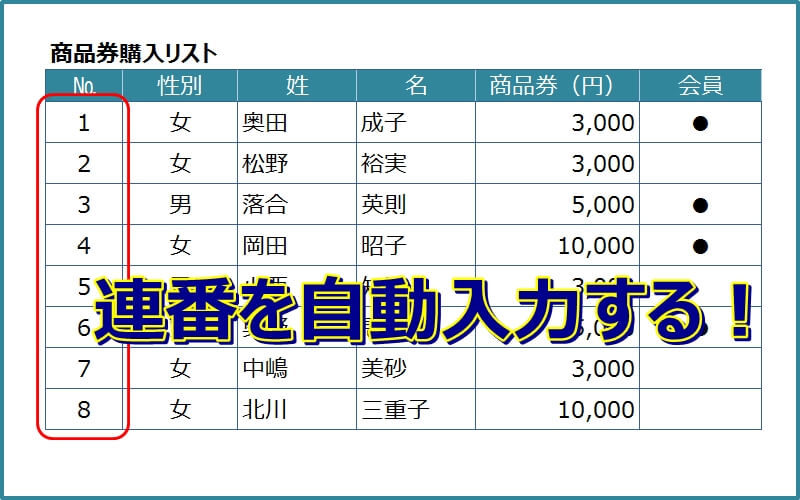 エクセルで連番を自動入力できる5つの方法 エクセルtips