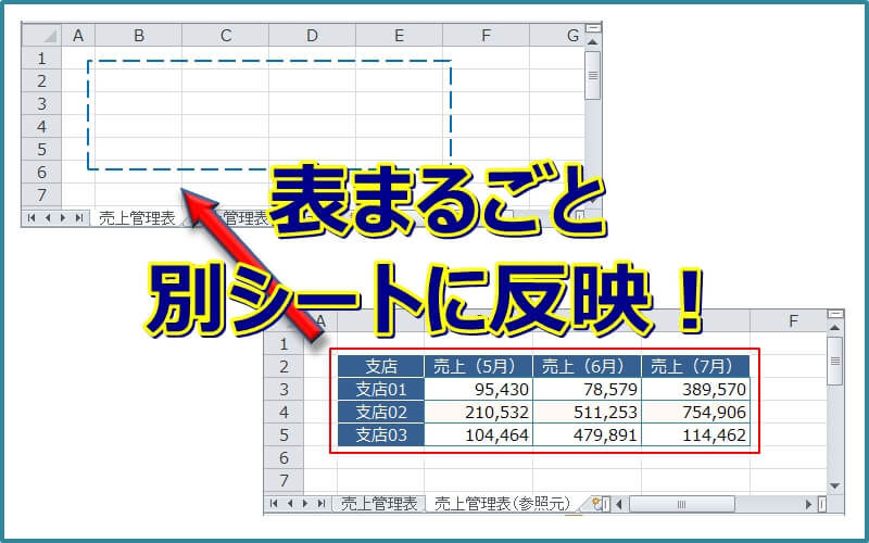 エクセル 表をまるごと別シートに反映させたい エクセルtips